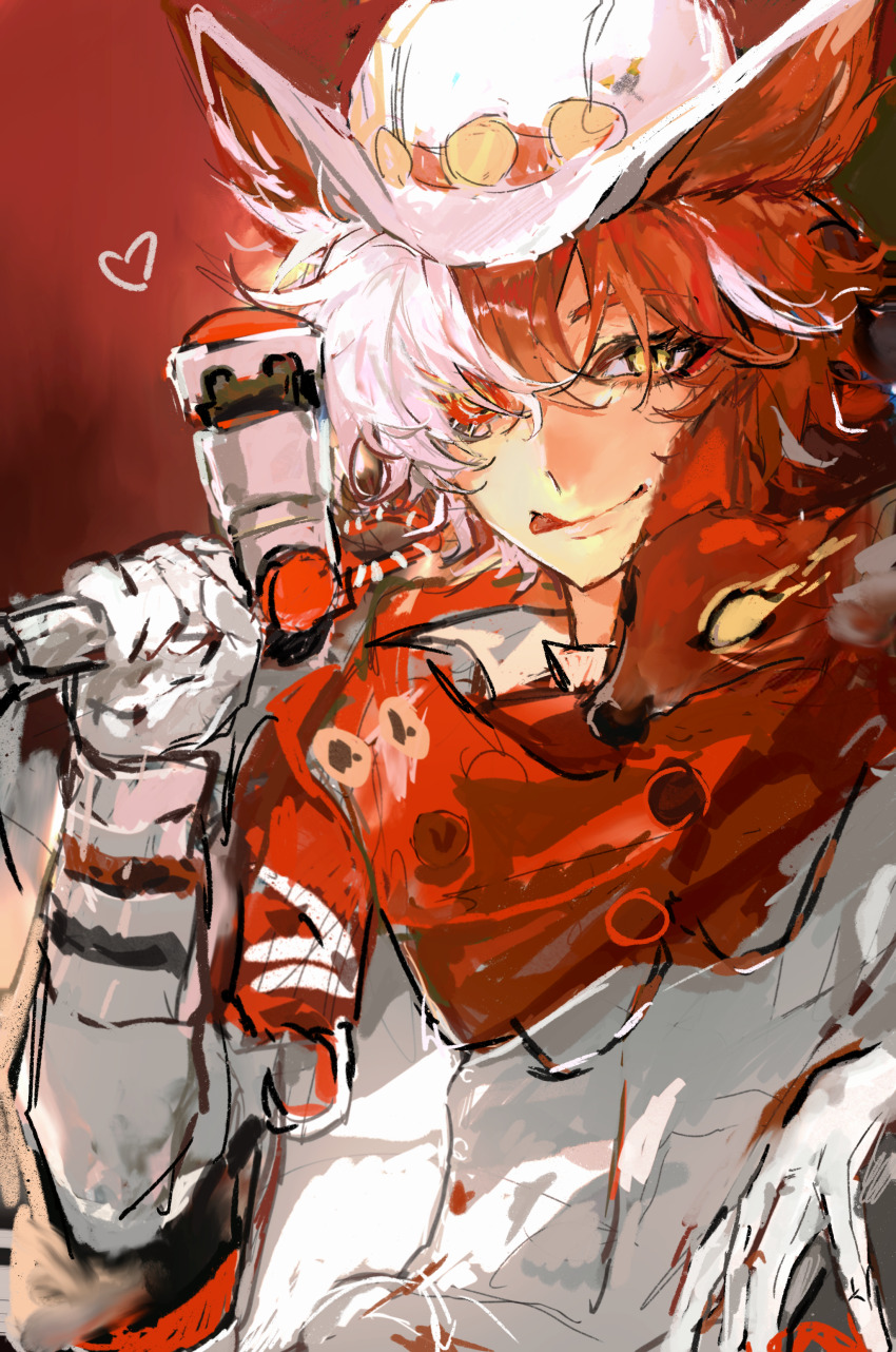 1boy, :p, absurdres, bandana, cowboy_hat, florian_brand, florian_brand_(spirit_fox), gloves