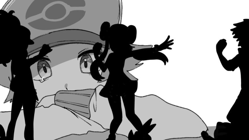 1boy, baseball_cap, figure, hat, hilbert_(pokemon), hilda_(pokemon), jacket, komyu_1018