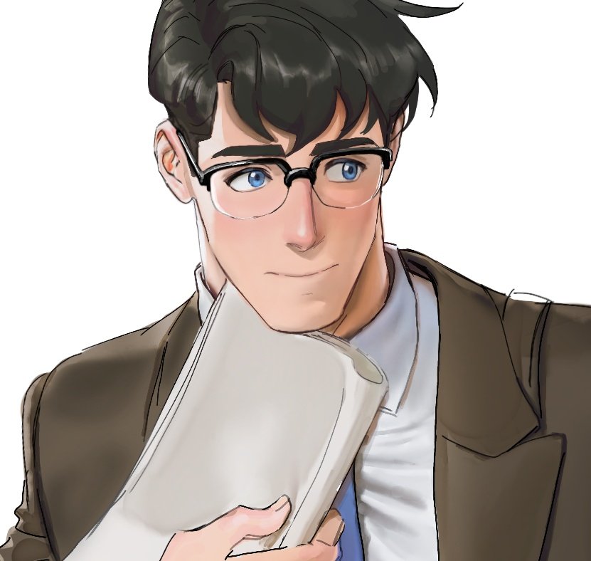 1boy, black_hair, blazer, blue_eyes, clark_kent, collared_shirt, dc_comics, glasses