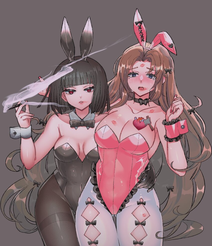 2girls, alternate_costume, animal_ear_hairband, animal_ears, black_bow, black_bowtie, black_choker, black_gloves