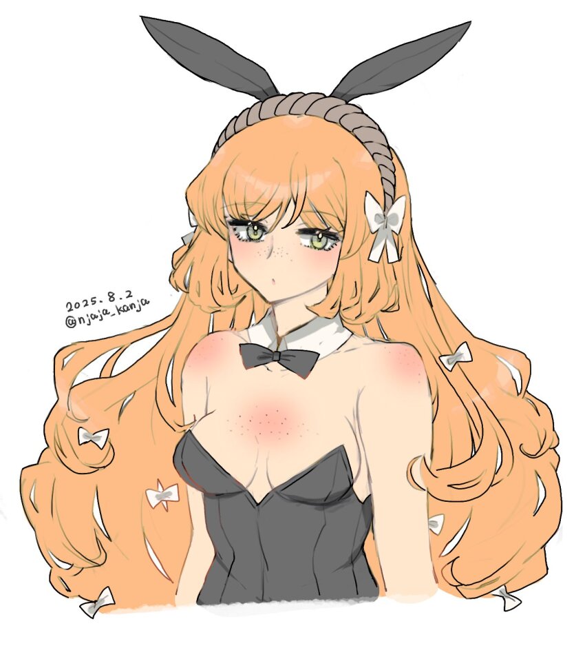 1girl, alternate_costume, animal_ear_hairband, animal_ears, black_bow, black_bowtie, black_leotard, bow