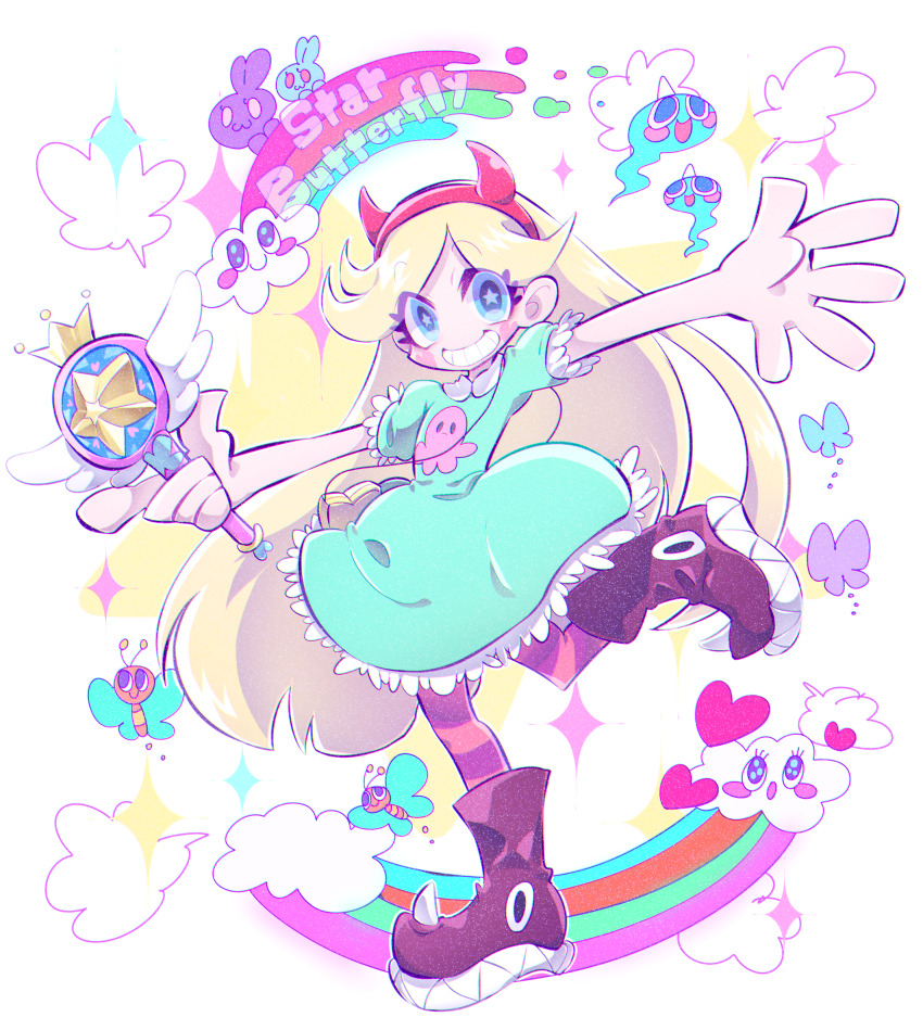 1girl, absurdres, animal-themed_footwear, aqua_dress, blonde_hair, blue_eyes, boku002, dress