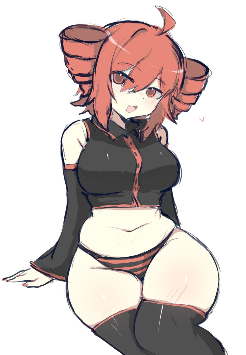 1girl, absurdres, ahoge, black_panties, black_shirt, black_thighhighs, breasts, commentary