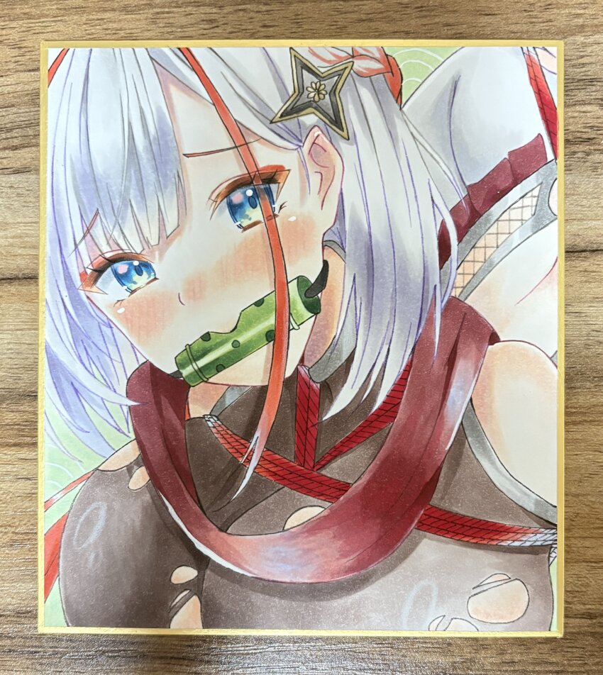 1girl, azur_lane, blue_eyes, blush, eyeliner, gag, gagged, highres