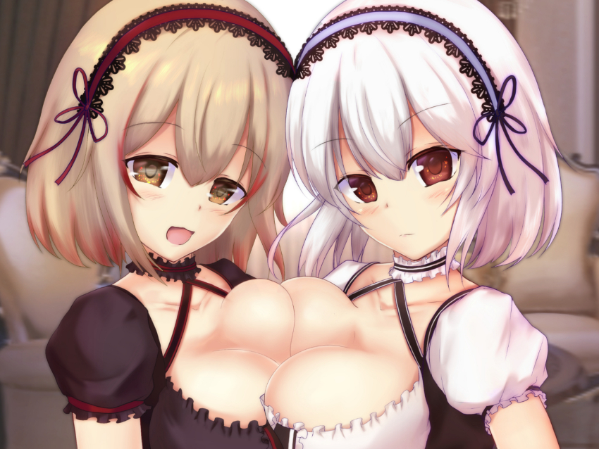 azur_lane, bai_da, black_choker, blonde_hair, blush, breast_press, breasts, brown_eyes