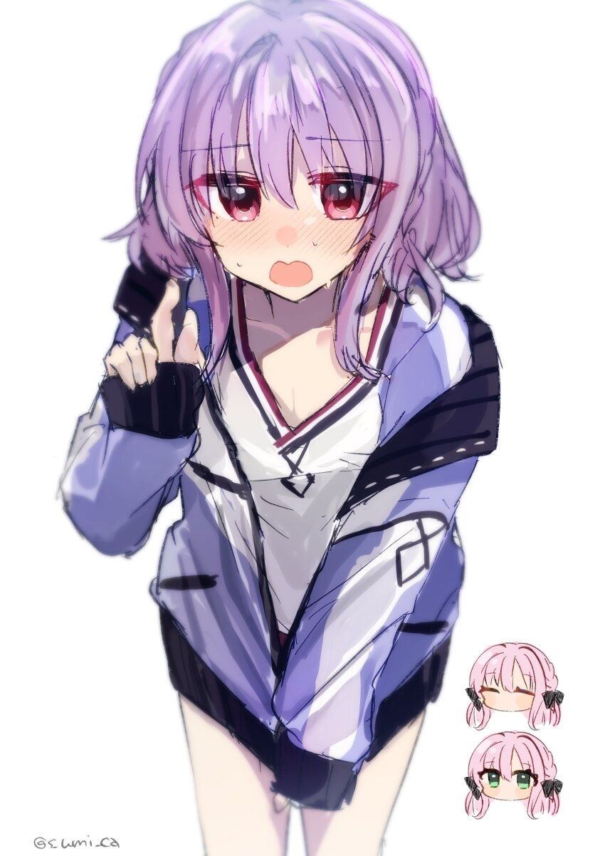 1boy, 1girl, ^_^, absurdres, alternate_costume, asuka_minato, blue_hair, blue_jacket