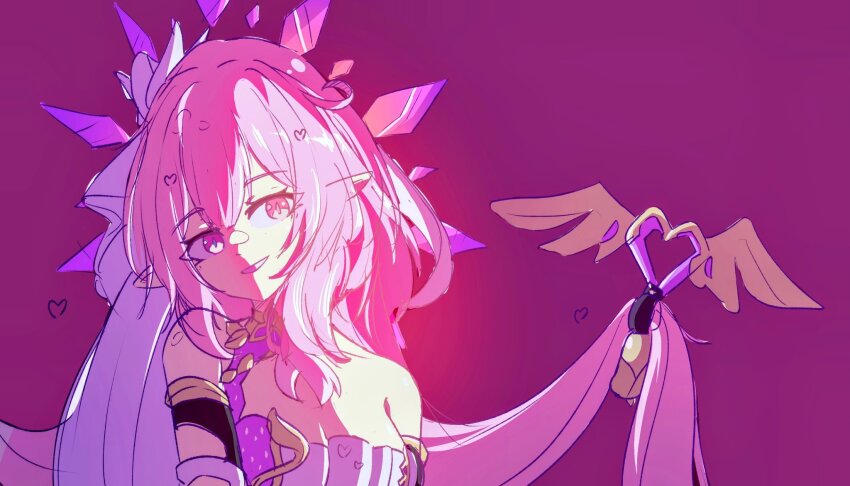 1girl, bare_shoulders, breasts, cleavage, commentary, corset, desnvz, diamond-shaped_pupils