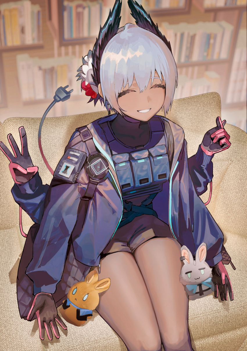 1girl, absurdres, amiya_(arknights), arknights, black_feathers, black_gloves, black_shirt, black_shorts