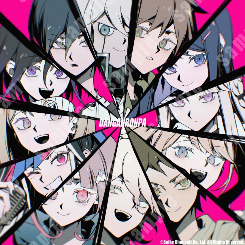 6+boys, 6+girls, akamatsu_kaede, alternate_costume, android, black_hair, black_nails, blonde_hair