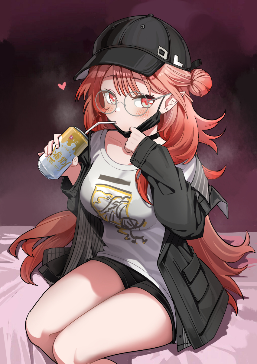 1girl, absurdres, arknights, baseball_cap, black_bra, black_choker, black_hat, black_jacket