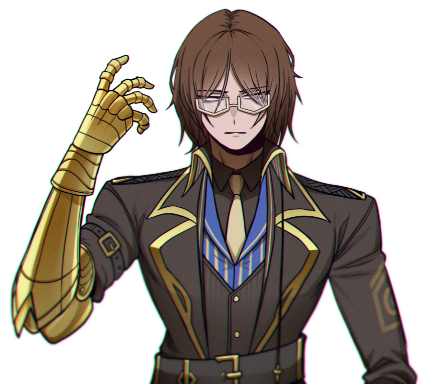 1boy, arknights, arm_belt, belt, black_belt, black_jacket, black_shirt, black_suit