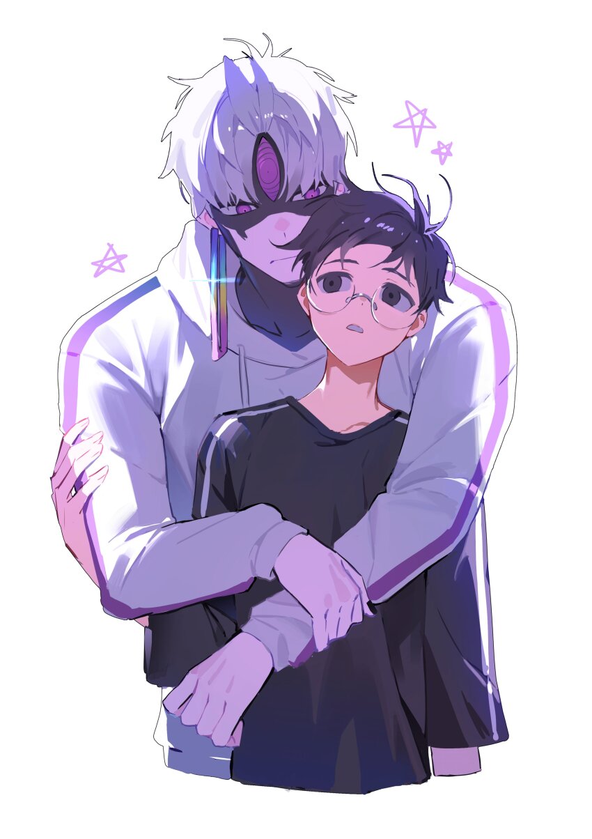 00ichigoovo00, 2boys, absurdres, black_eyes, black_hair, black_shirt, cropped_torso, dandadan