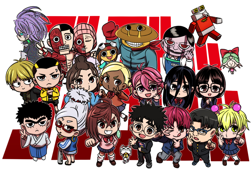 6+boys, 6+girls, alien, anatomical_model, antennae, apron, aqua_eyes, arm_around_shoulder