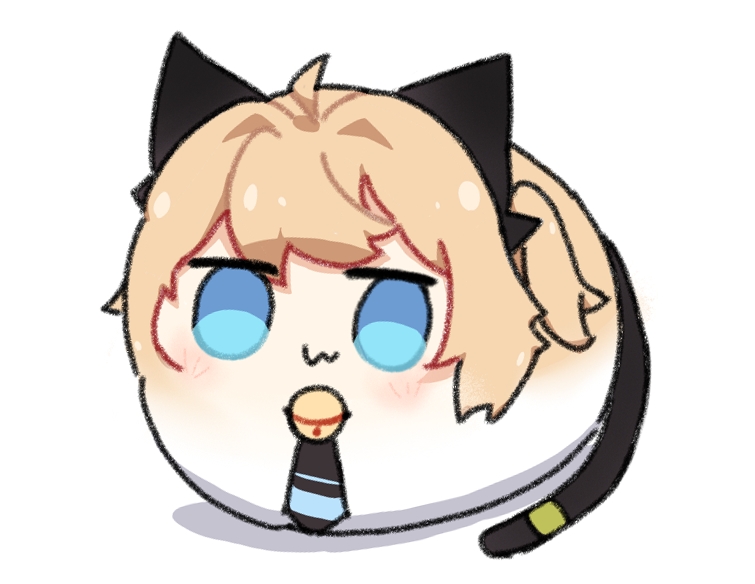 1girl, :3, ahoge, animal_ears, bell, blonde_hair, blue_eyes, blush