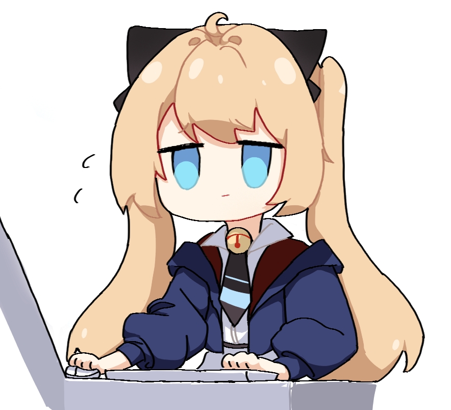 1girl, ahoge, animal_ears, bell, blonde_hair, blue_eyes, bored, cat_ears