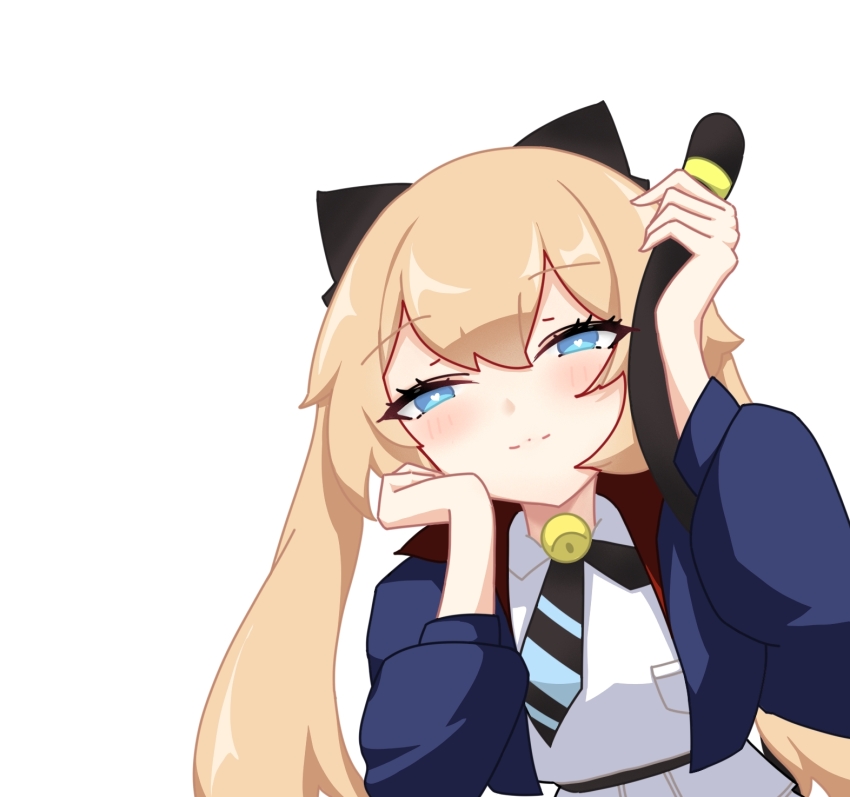 1girl, animal_ears, bell, blonde_hair, blue_eyes, blush, cat_ears, cat_tail