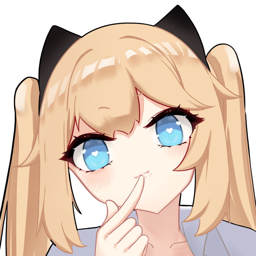 1girl, animal_ears, blonde_hair, blue_eyes, blush, cat_ears, collarbone, fake_animal_ears