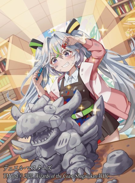 1girl, 2025, apron, belt, black_apron, blonde_hair, clenched_teeth, copyright_notice