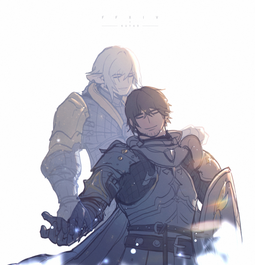 2boys, armor, commentary_request, facial_hair, final_fantasy, final_fantasy_xiv, ghost, goatee_stubble