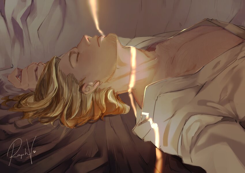 1boy, absurdres, axis_powers_hetalia, blonde_hair, closed_eyes, facial_hair, france_(hetalia), goatee_stubble