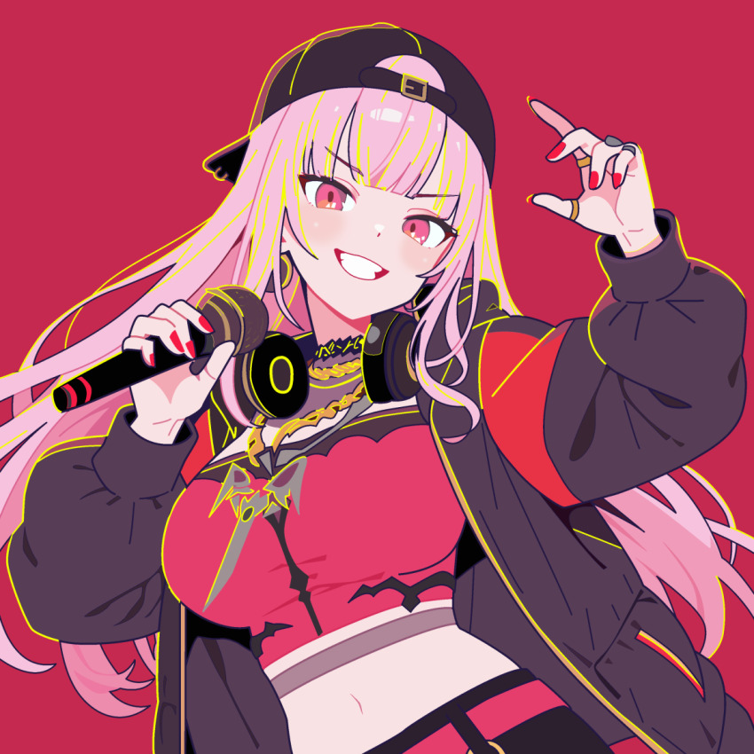 1girl, backwards_hat, baseball_cap, belt, black_hat, black_jacket, black_pants, blush