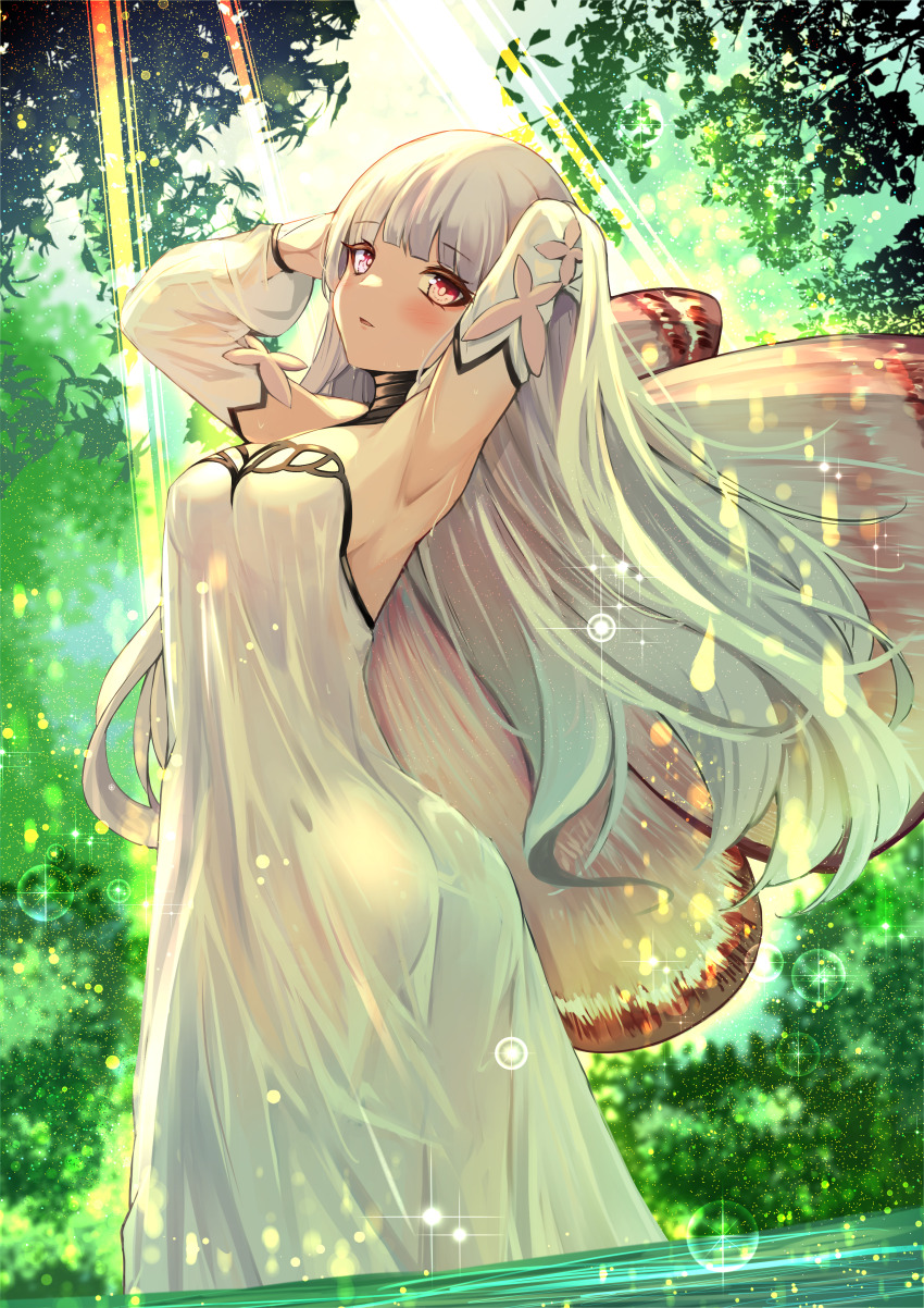 1girl, absurdres, arm_behind_head, armpits, arms_behind_head, arms_up, ass, ass_focus