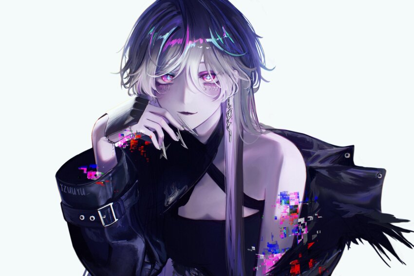 000_(path_to_nowhere), 1girl, breasts, dress, highres, long_hair, long_sleeves, looking_at_viewer