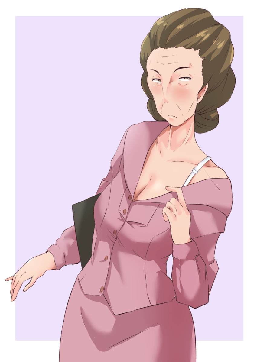 1girl, blush, bra, breasts, brown_hair, cleavage, highres, jacket