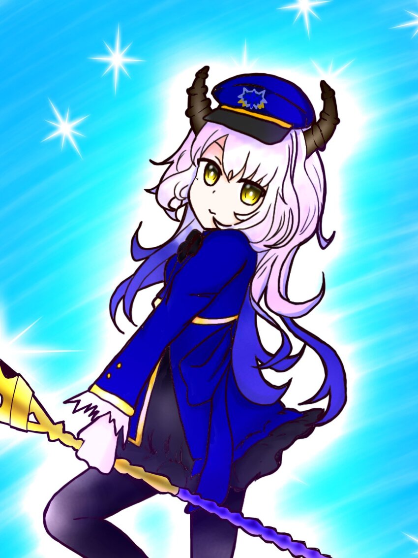 1girl, closed_mouth, grimms_notes, grimms_notes_gakuen, hat, highres, holding, holding_staff