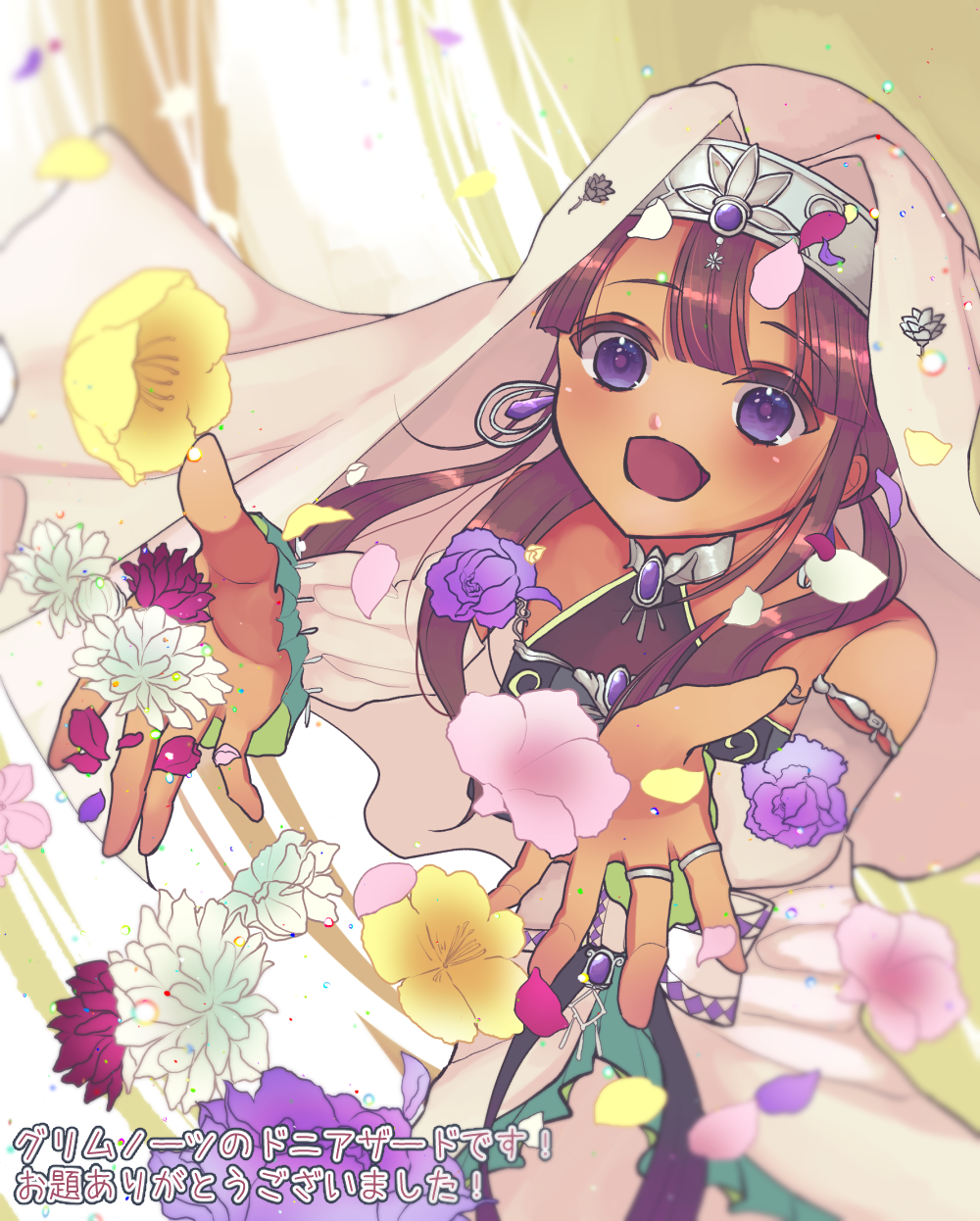 1girl, 3nosuk3, arabian_clothes, bad_id, bad_pixiv_id, brown_hair, dunyazad_(grimms_notes), grimms_notes