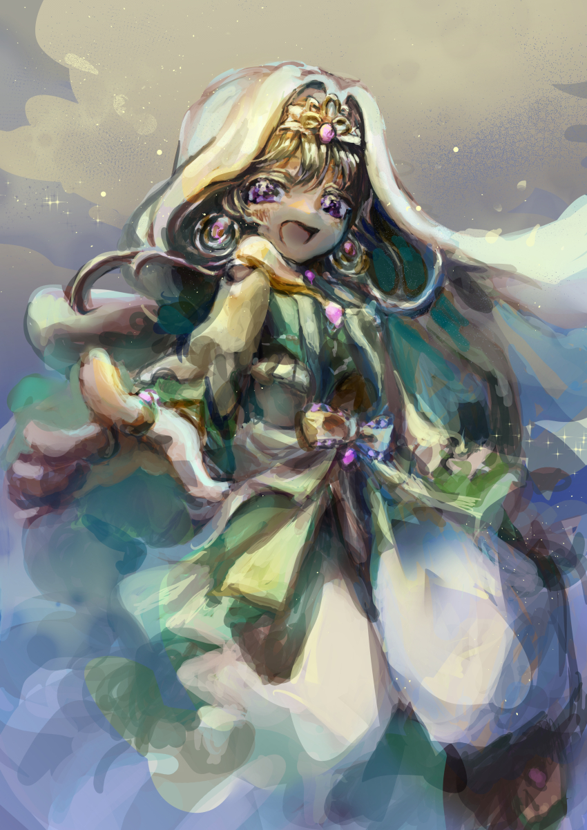 1girl, absurdres, bare_shoulders, brown_hair, detached_sleeves, dunyazad_(grimms_notes), grimms_notes, highres