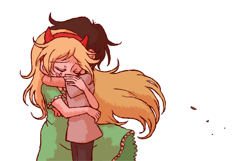 1girl, absurdres, aqua_dress, blonde_hair, dress, facial_mark, fake_horns, hairband