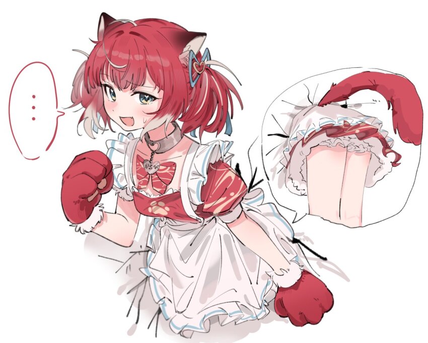 ..., 1girl, ahoge, akami_karubi, animal_collar, animal_ear_fluff, animal_ears, animal_hands