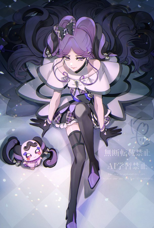 1girl, artist_name, bare_arms, bare_shoulders, black_gloves, black_hair, black_socks, boots