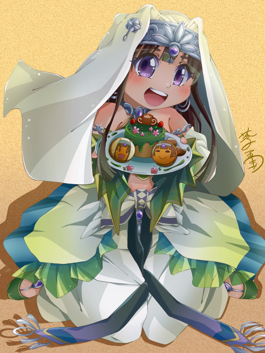 1girl, arabian_clothes, bad_id, bad_pixiv_id, bare_shoulders, brown_hair, dunyazad_(grimms_notes), full_body