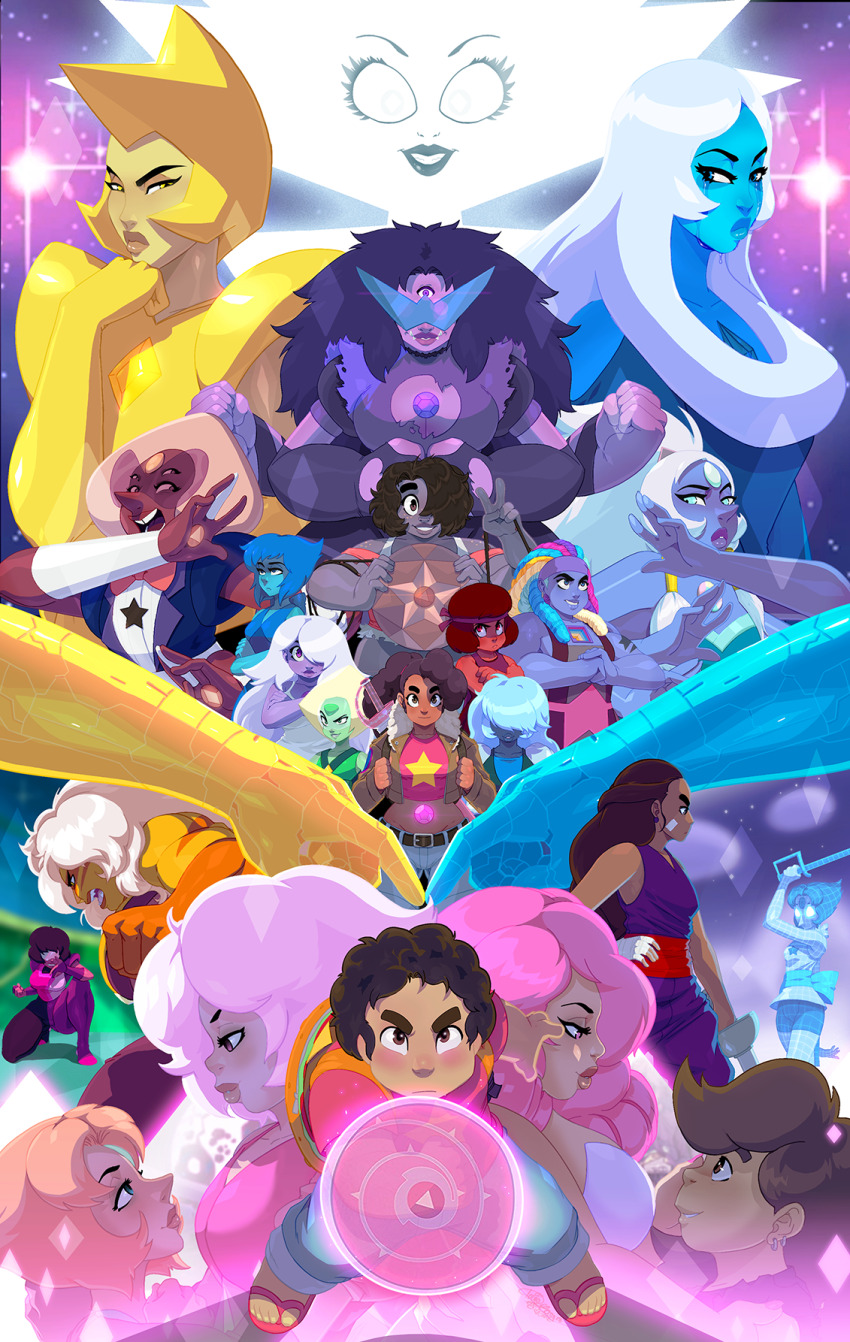 2others, 6+girls, amethyst_(steven_universe), bismuth_(steven_universe), blue_diamond_(steven_universe), colored_skin, connie_maheswaran, desi