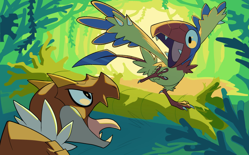 absurdres, archen, dinosaur, gen_5_pokemon, gen_6_pokemon, highres, jungle, kelpcheep