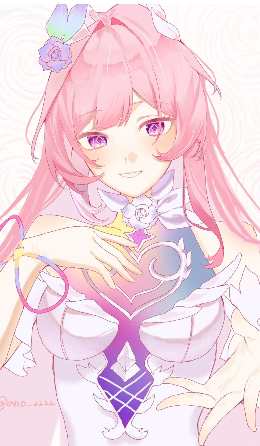 0910_2222, 1girl, bare_shoulders, breasts, commentary_request, cyrene_(honkai:_star_rail), cyrene_(demiurge)_(honkai:_star_rail), diamond-shaped_pupils