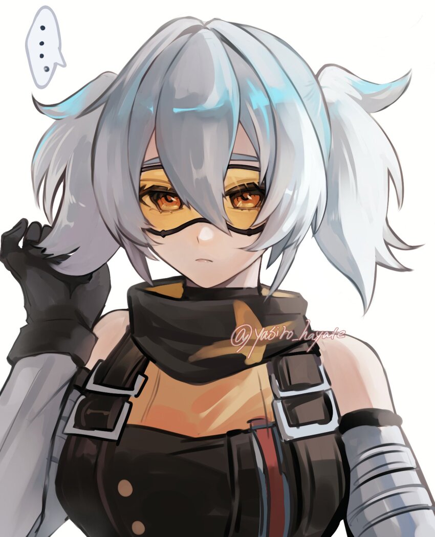 ..., 1girl, alternate_hairstyle, bare_shoulders, black_gloves, breasts, buckle, detached_sleeves