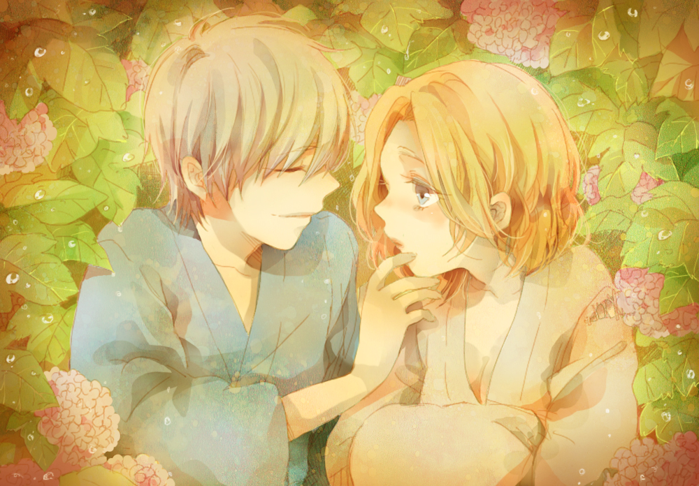 1boy, 1girl, bad_id, bad_pixiv_id, bleach, blue_eyes, child, closed_eyes