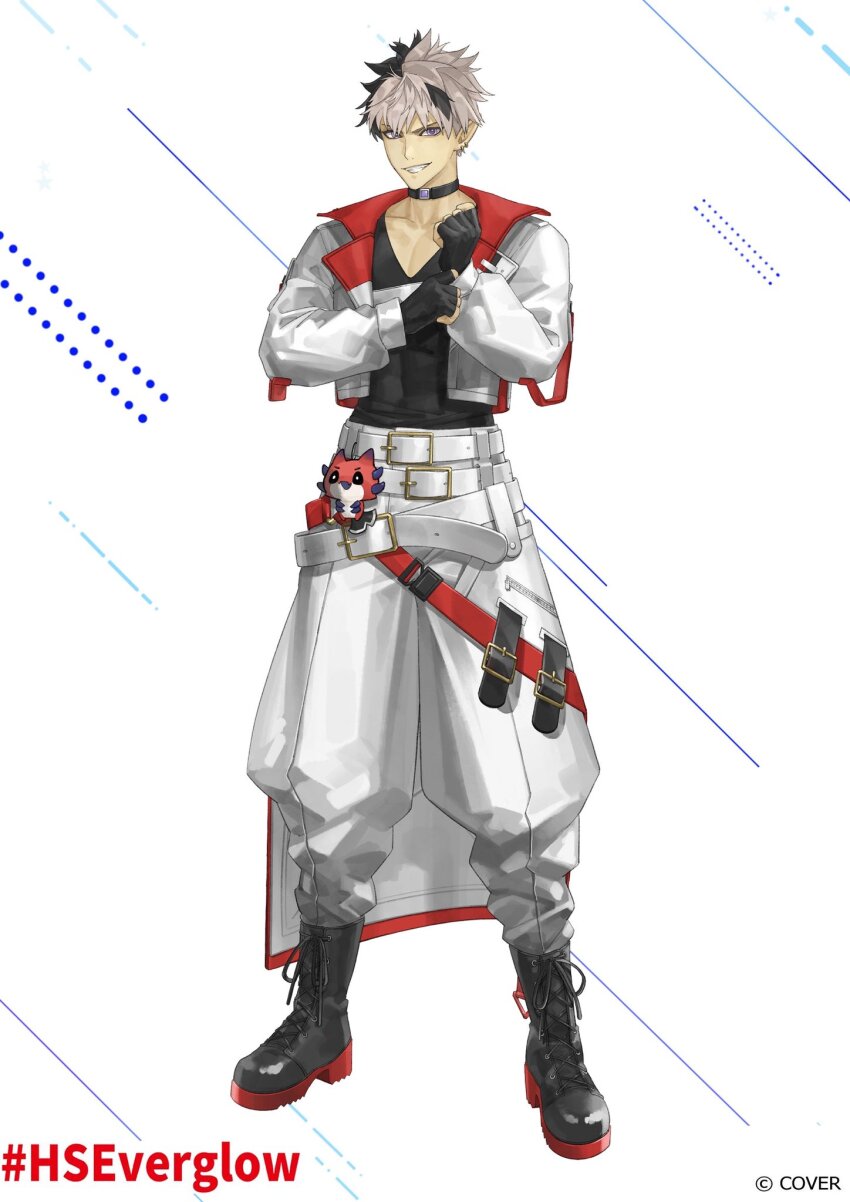 1boy, adjusting_sleeves, baggy_pants, belt, black_belt, black_boots, black_choker, black_gloves