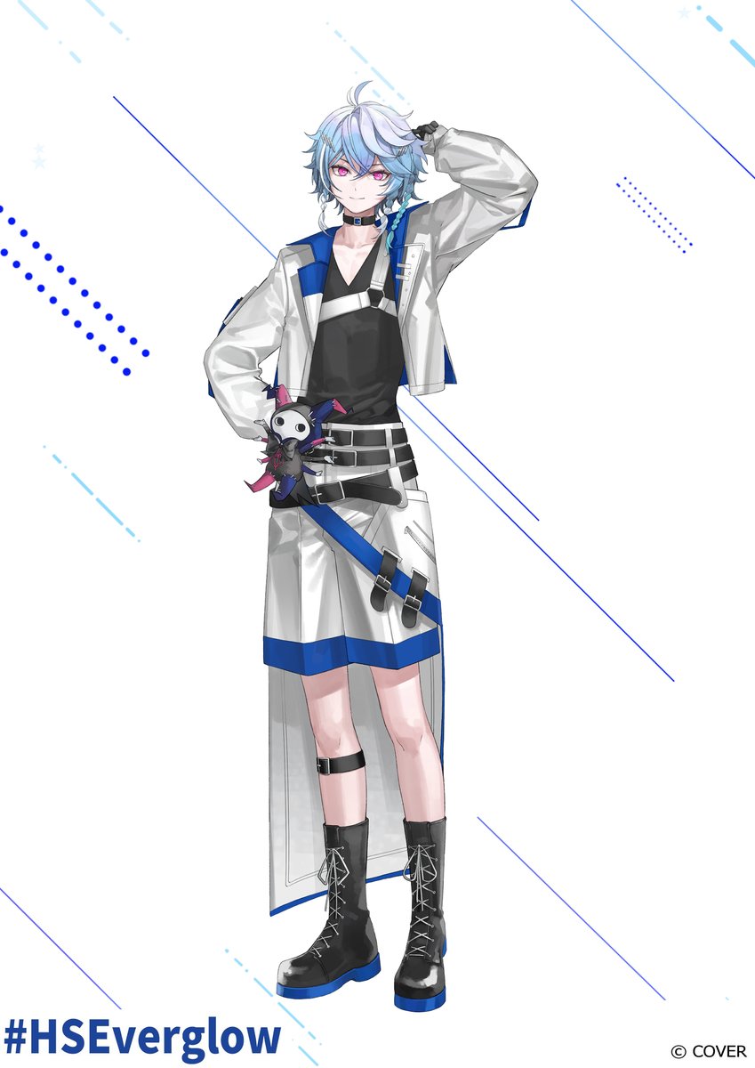 1boy, antenna_hair, arm_up, belt, black_belt, black_boots, black_choker, black_shirt