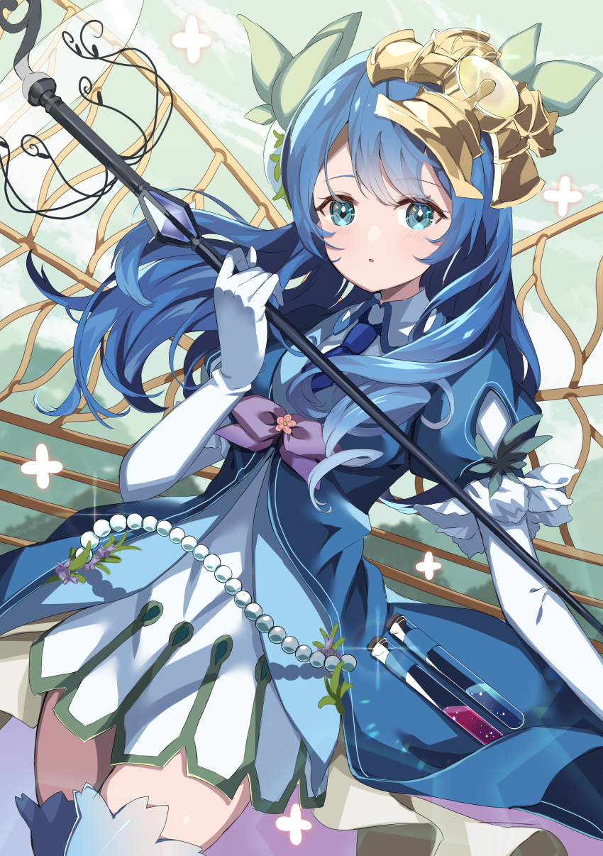 1girl, absurdres, aromage_rosemary, aromaseraphy_rosemary, blue_hair, blue_necktie, blush, collared_shirt