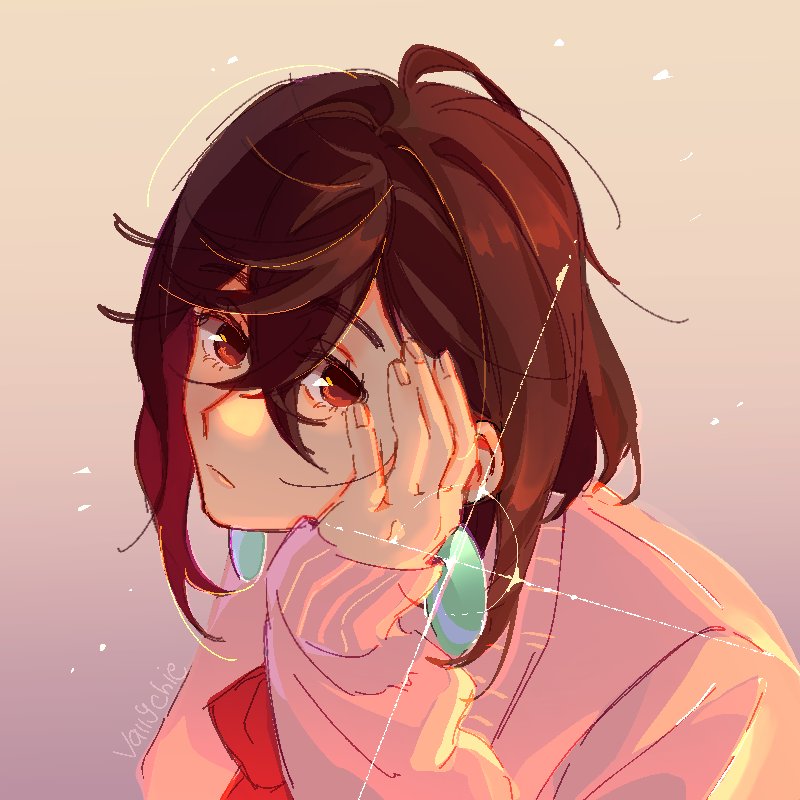 1girl, ayase_momo, bow, bowtie, brown_eyes, brown_hair, closed_mouth, crossed_bangs