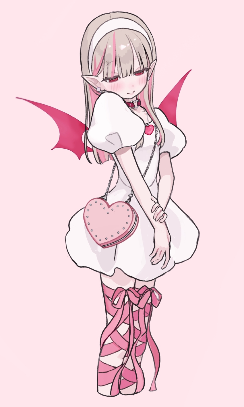 1girl, absurdres, bag, blunt_ends, blush, center-flap_bangs, chain, choker