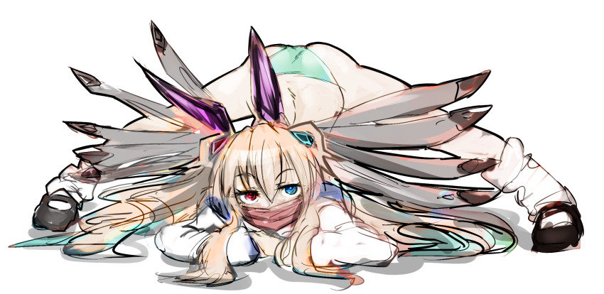 1girl, aqua_panties, artist_request, ass, bad_id, bad_pixiv_id, chaos_alice_(gakuen)_(grimms_notes), chaos_alice_(grimms_notes), full_body, grimms_notes, grimms_notes_gakuen, highres, jack-o'_challenge, looking_at_viewer, panties, simple_background, solo, underwear, white_background