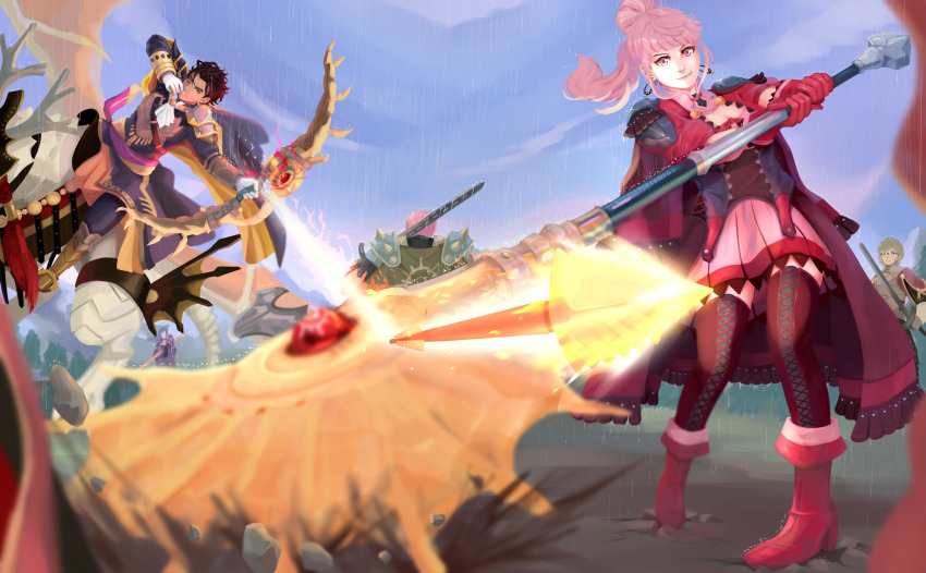 1girl, 4boys, absurdres, brown_hair, claude_von_riegan, claude_von_riegan_(timeskip), failnaught_(fire_emblem), fire_emblem