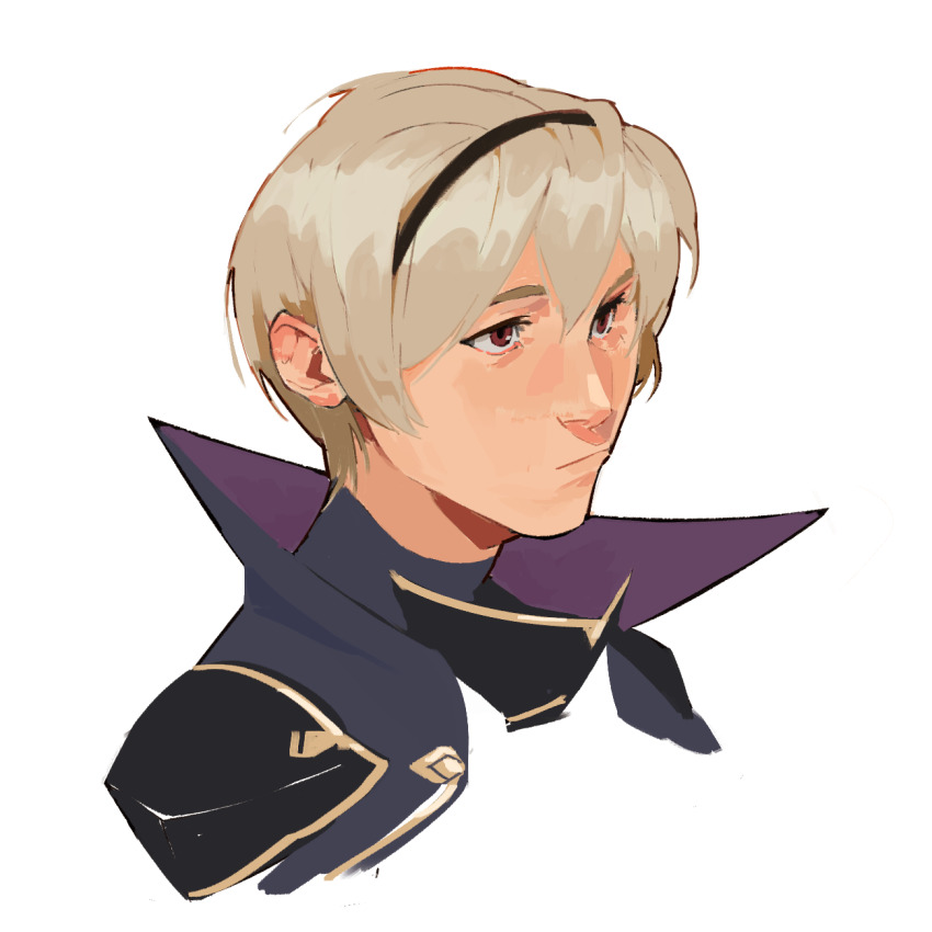 1boy, armor, black_armor, black_hairband, blonde_hair, fire_emblem, fire_emblem_fates, hairband, highres, jroahn, leo_(fire_emblem_fates), male_focus, nintendo, popped_collar, portrait, red_eyes, short_hair, solo