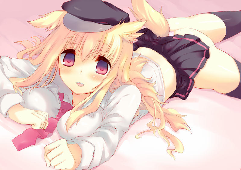 1girl, animal_ears, ass, bad_id, bad_pixiv_id, black_thighhighs, blonde_hair, blush