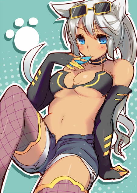 1girl, animal_ears, bad_id, bad_pixiv_id, bikini, bikini_top_only, blue_eyes, breasts